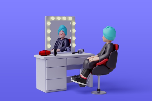 Rendering de la composition des personnages du coiffeur