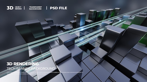 Rendering de cube 3D à l'arrière-plan de la bannière HD