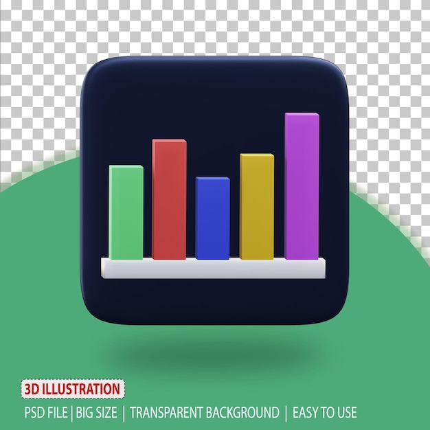 Rendering del negozio online dell'icona del grafico a barre 3D con sfondo trasparente