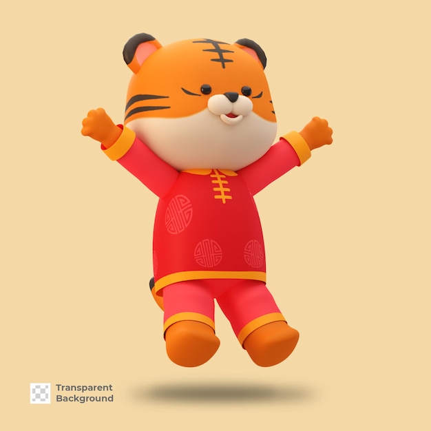 rendering del personaggio dei cartoni animati della tigre carino 3d del nuovo anno cinese
