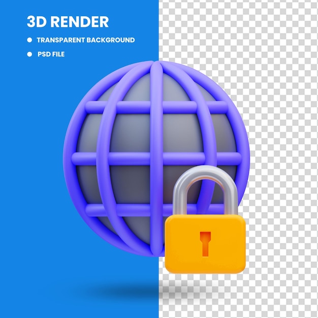 Rendering dell'illustrazione dell'icona di sicurezza informatica di Internet sicuro 3d
