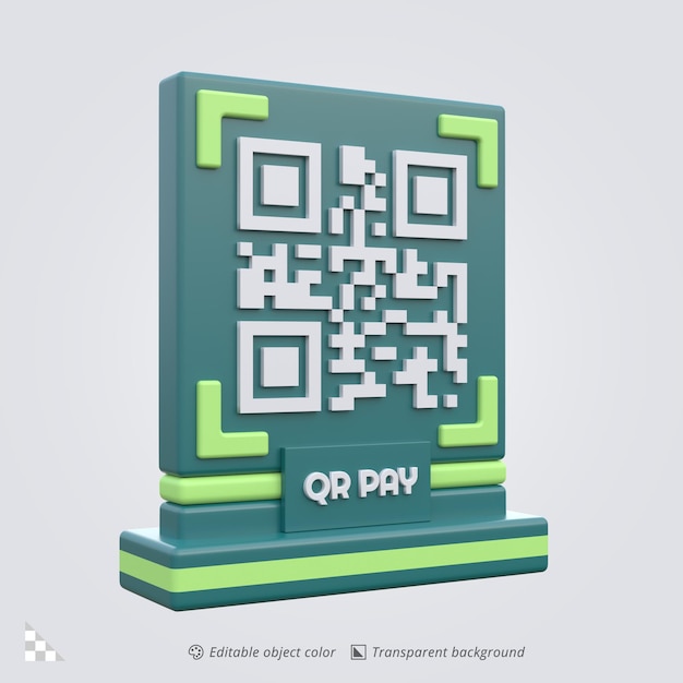 Rendering di icone 3D di un terminale di pagamento con codice QR