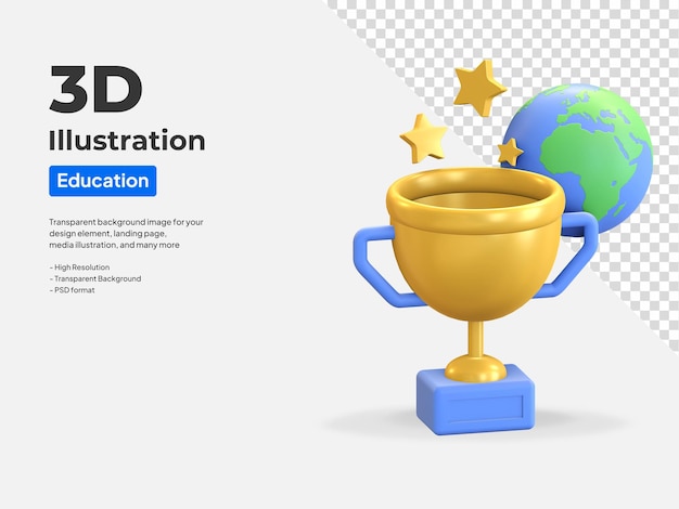 Rendering di illustrazioni 3d dell'icona del campione del mondo
