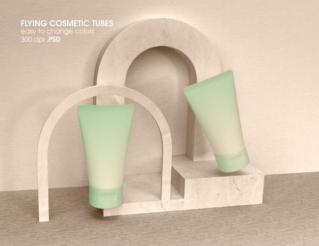 Rendering di progettazione mockup tubo cosmetico volante