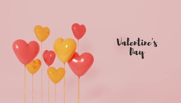 Rendering di San Valentino con palloncino cuore 3d