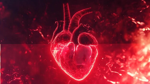 Rendering digital del corazón anatómico rojo brillante