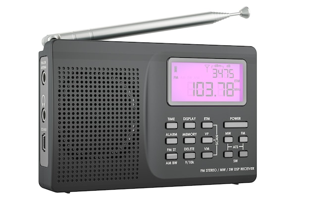 Rendering digitale radio 3D isolato su sfondo trasparente