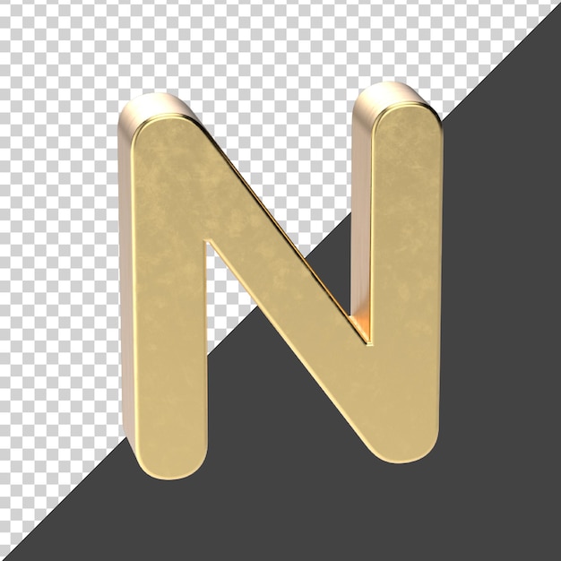 Rendering dorato della lettera maiuscola N isolato