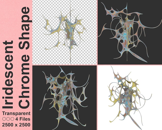 PSD rendering futuriste tribal contemporain irisé 3d de forme abstraite d'actif graphique métallique