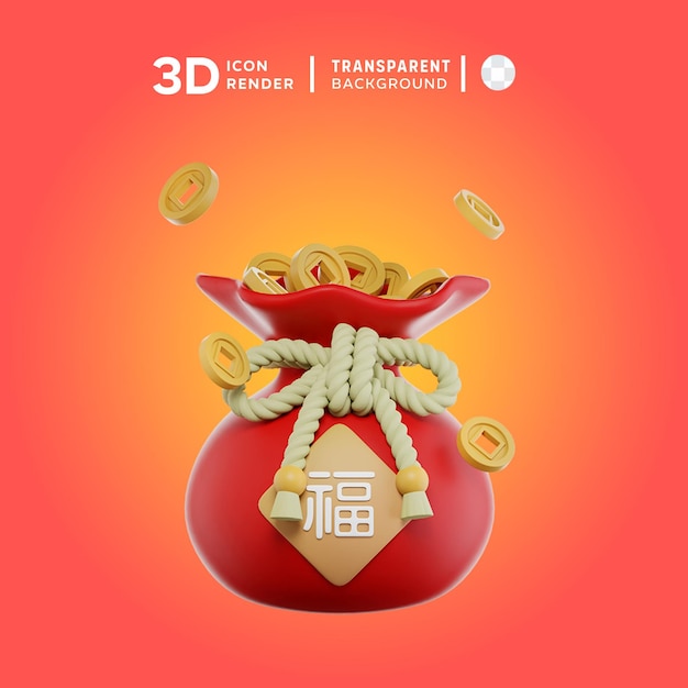 PSD rendering d'illustration 3d du sac à pièces chinois