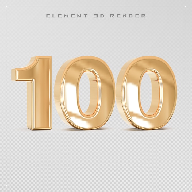 Rendering in 3D del numero 100 dorato