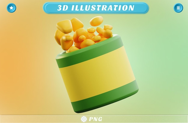 PSD rendering de maíz en 3d en latas de comestibles