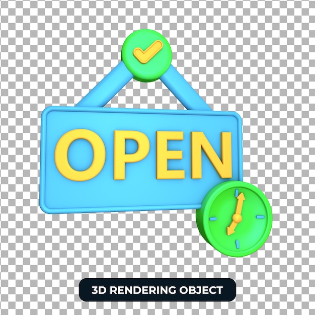 Rendering orari di apertura oggetto 3d sfondo trasparente