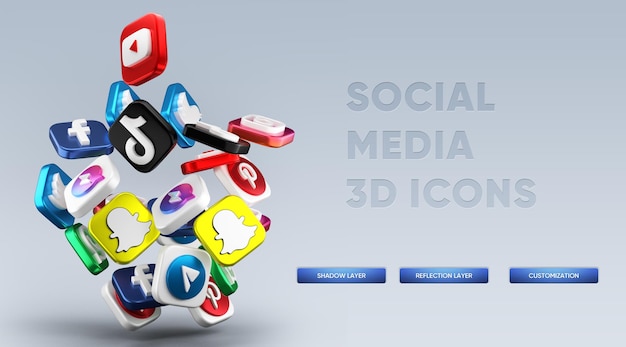 Rendering realistico delle icone dei social media 3D