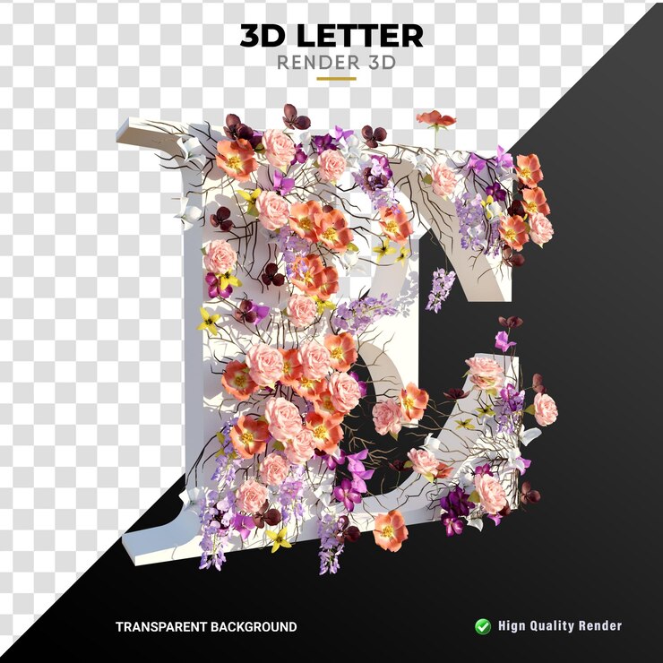 PSD rendering realistico di colore bianco dell'edizione del fiore della lettera e 3d
