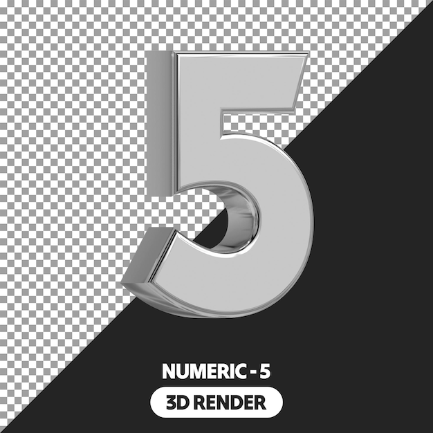 PSD rendering de style argent isolé 3d cinq signes numériques sur un fond transparent psd