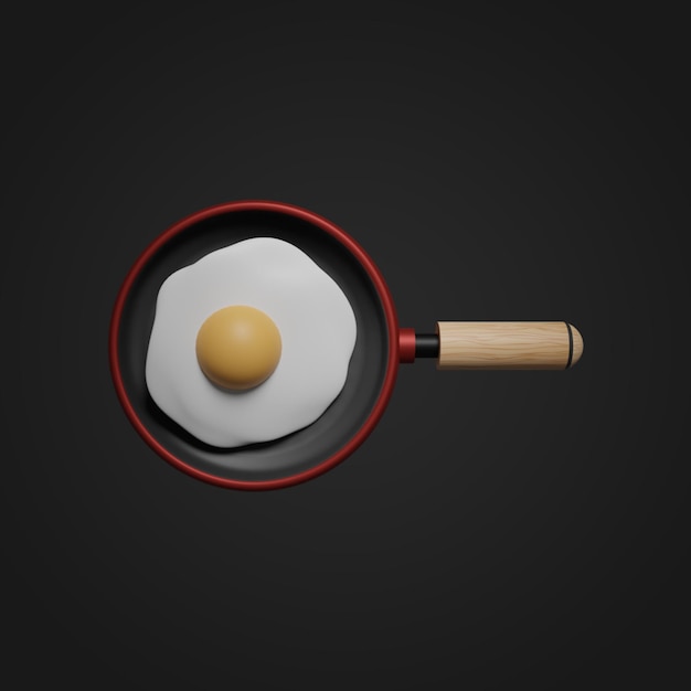 Renderisation 3D de l'icône œuf frit sur une poêle à frire rouge PSD