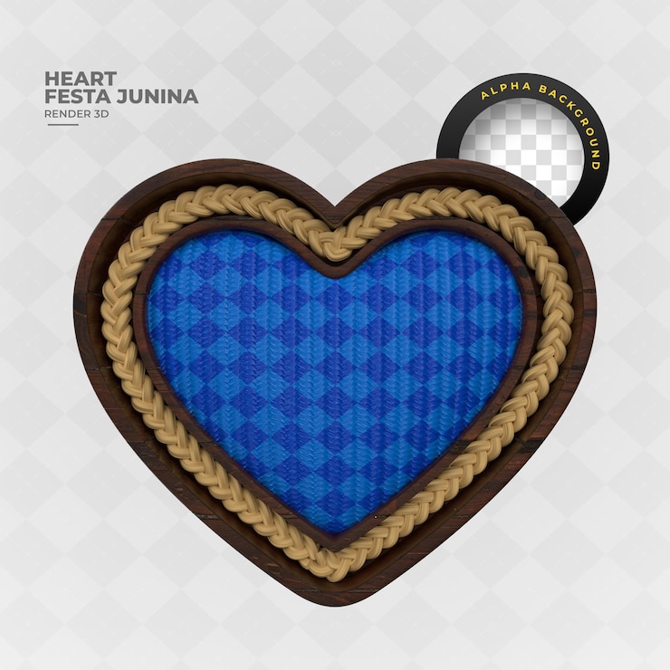 PSD renderiza un corazón de madera realista con cuerda y luces en un fondo transparente