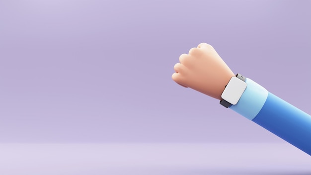 Renderização 3d apresentando relógio inteligente no pulso da mão humana e espaço para texto