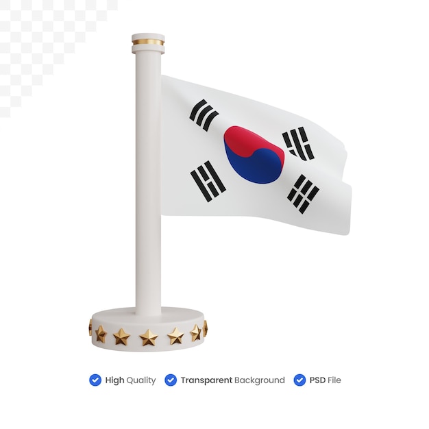 PSD renderização 3d bandeira da coreia do sul isolada