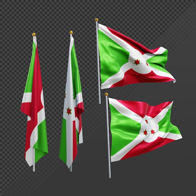 Renderização 3d bandeira do burundi da áfrica oriental tremulando e sem tremular