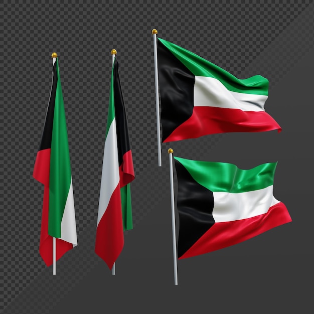 PSD renderização 3d bandeira do kuwait do oriente médio tremulando e sem tremular