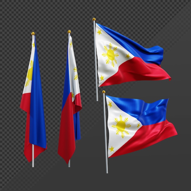 Renderização 3d bandeira do sudeste asiático das filipinas tremulando e sem tremular