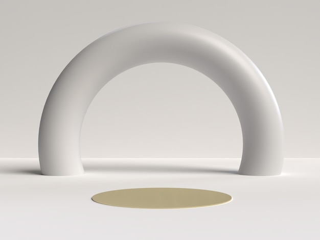 Renderização 3d branca e dourada do pódio de forma geométrica de cena abstrata para exibição de produtos