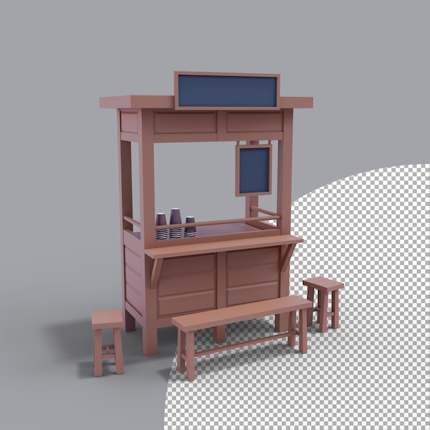 Renderização 3d carrinho de café