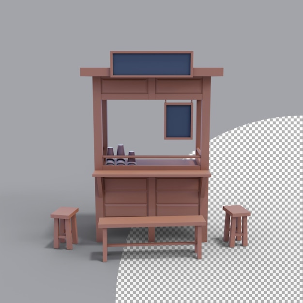 Renderização 3D carrinho de café