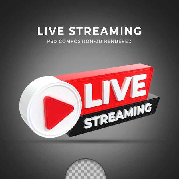 Renderização 3D com botão ao vivo mídia social postagem de streaming ao vivo