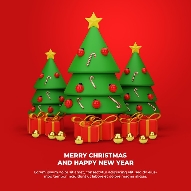 Renderização 3D com Feliz Natal e conceito de ano novo