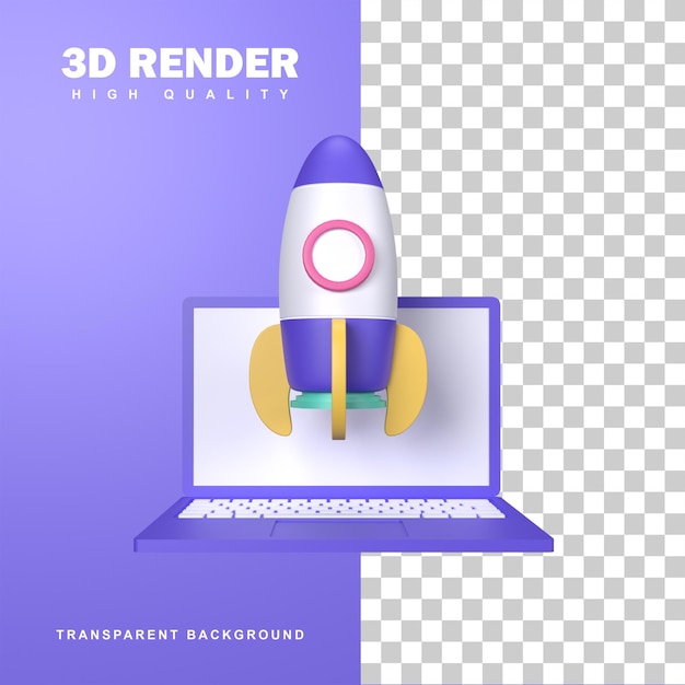 PSD renderização 3d com um foguete subindo.