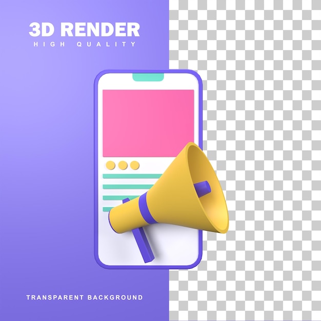 Renderização 3D Conceito de Marketing de mídia social para mídia de promoção.