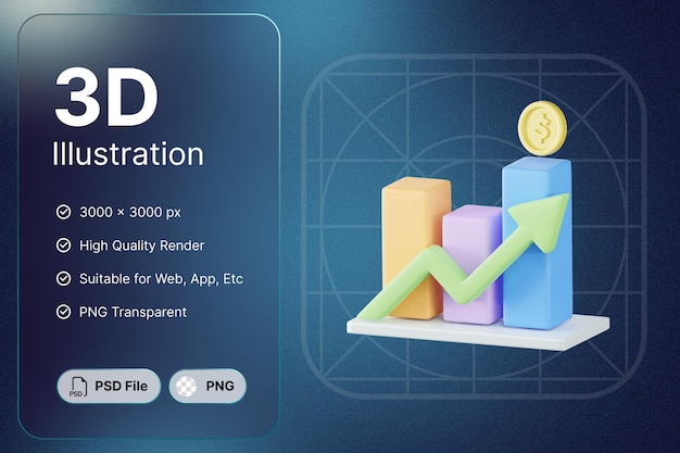 Renderização 3D Crescer Gráfico Contabilidade Finanças Conceito Design Moderno