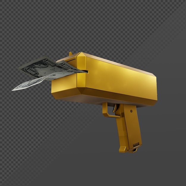 PSD renderização 3d da arma de ouro ouro da vista em perspectiva