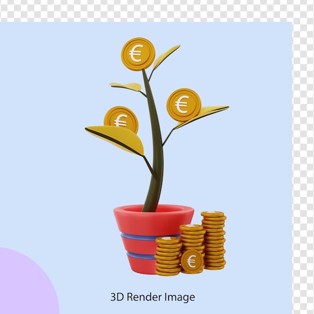 PSD renderização 3d da árvore de dinheiro do euro crescendo