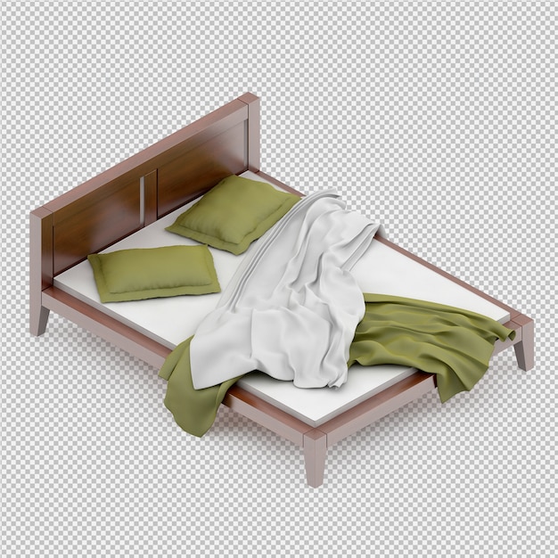 Renderização 3d da cama isométrica