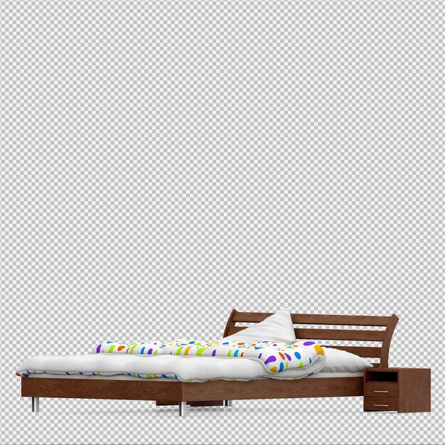 PSD renderização 3d da cama isométrica