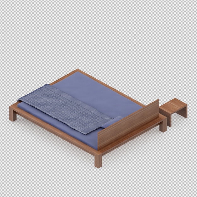 PSD renderização 3d da cama isométrica