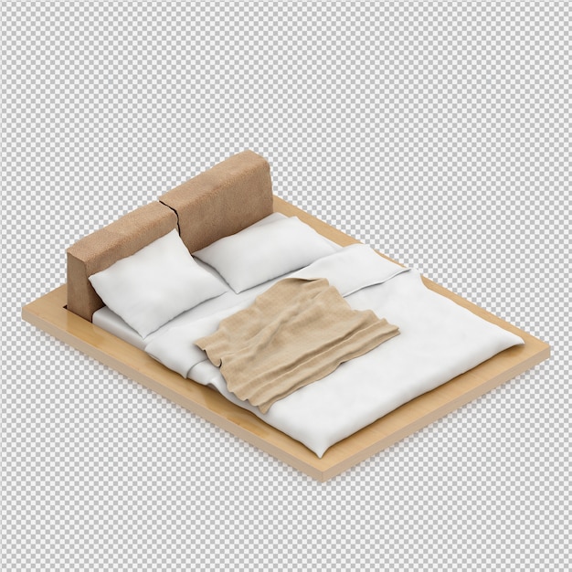 Renderização 3d da cama isométrica