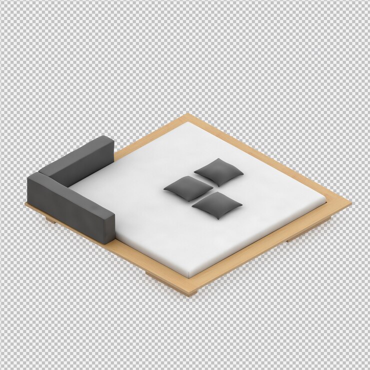 PSD renderização 3d da cama isométrica