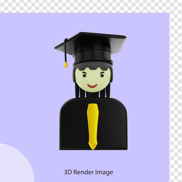 Renderização 3d da educação de personagem de formatura de menina em toga