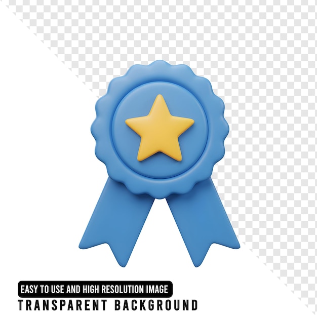 Renderização 3D da fita azul do prêmio com uma estrela