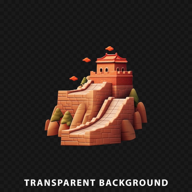 PSD renderização 3d da grande muralha da china isolada em fundo transparente