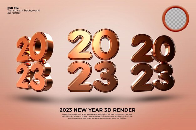 PSD renderização 3d da ilustração 2023 ano novo cor ouro estilo