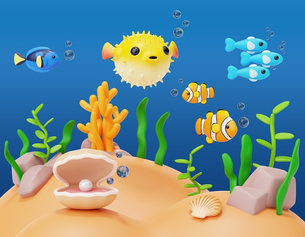 Renderização 3D da ilustração da vida marinha
