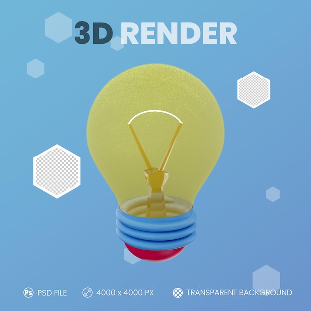 PSD renderização 3d da lâmpada com fundo isolado