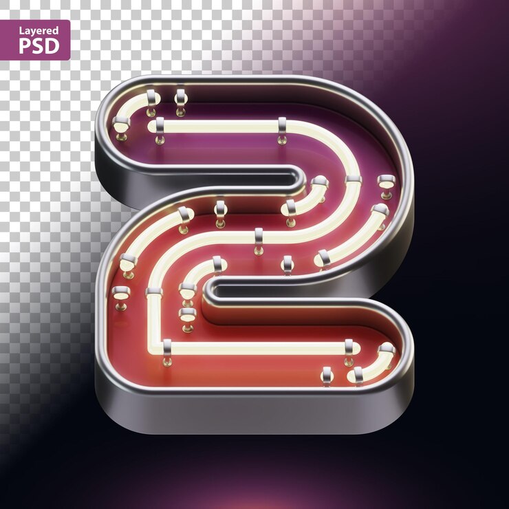 PSD renderização 3d da letra de metal com efeito de néon brilhante