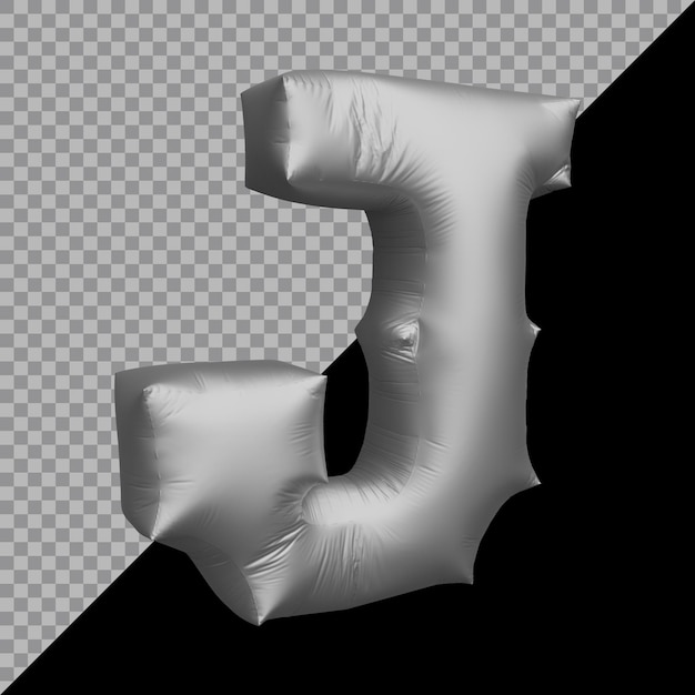 Renderização 3D da letra do alfabeto j balão prateado
